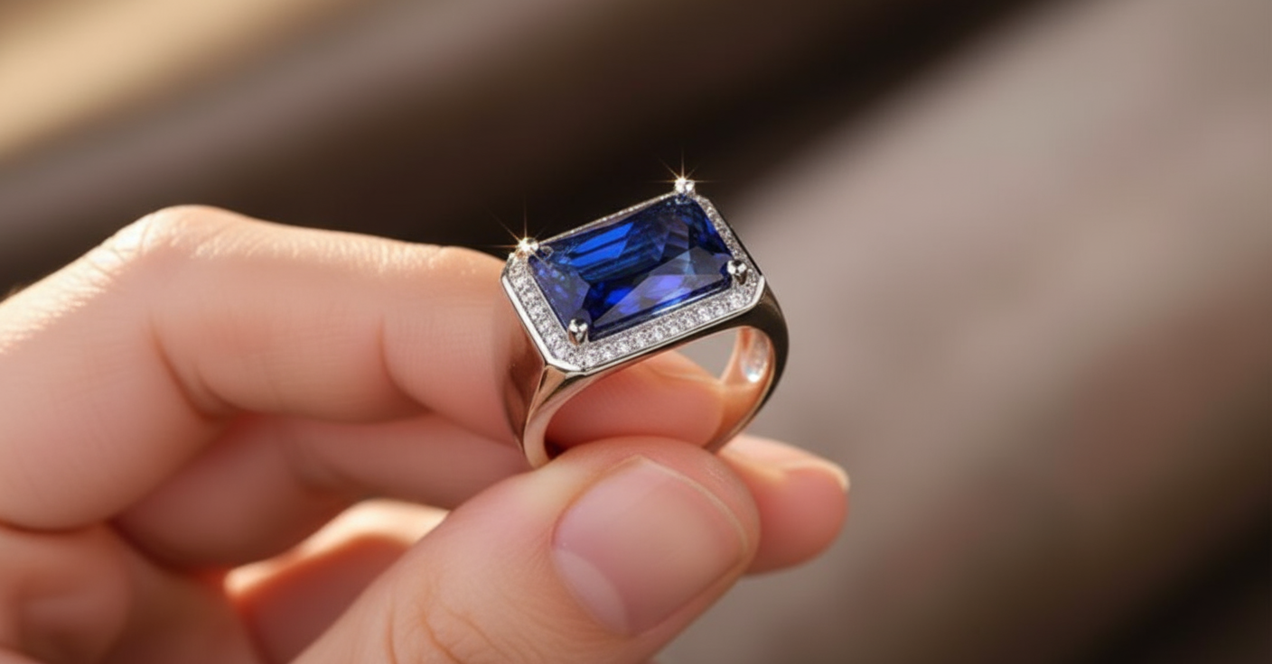 italian designed sterling silver ring with blue zircon "unlimited elegance"