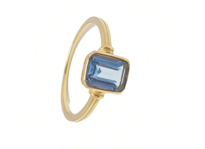 elegant ins style square blue cz ring | dainty gold plated s925 silver statement ring for women elegant ins style square blue cz ring | dainty gold plated s925 silver statement ring for women