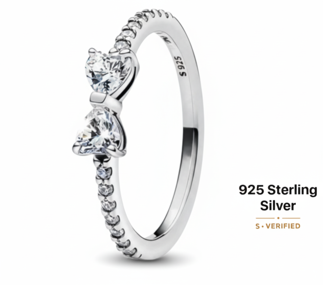 Home dainty bow ring in 925 sterling silver with white cubic zirconia pave | stackable promise jewelry