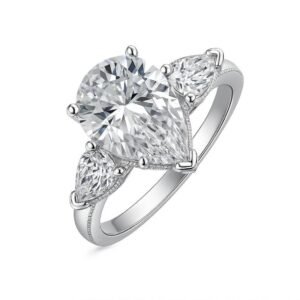 dazzling teardrop three stone engagement ring | white zirconia wedding & anniversary jewelry