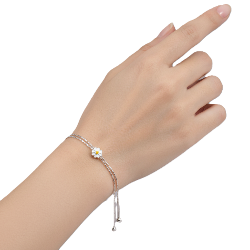 adjustable daisy charm slider bracelet in 925 sterling silver adjustable daisy charm slider bracelet in 925 sterling silver