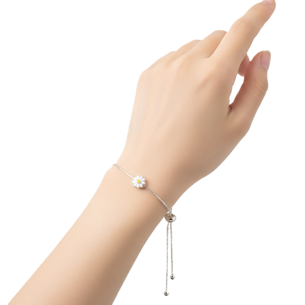 adjustable daisy charm slider bracelet in 925 sterling silver adjustable daisy charm slider bracelet in 925 sterling silver