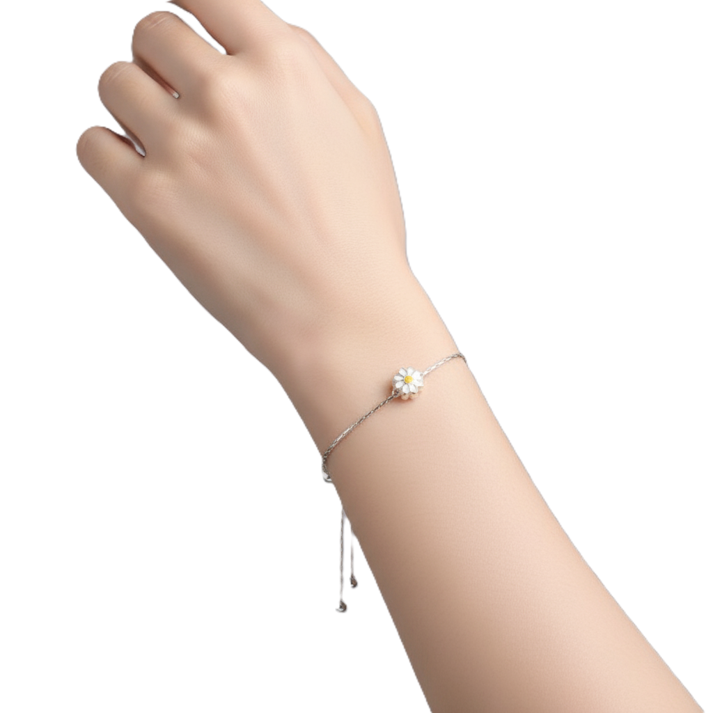 adjustable daisy charm slider bracelet in 925 sterling silver adjustable daisy charm slider bracelet in 925 sterling silver