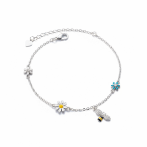 fresh & sweet s925 sterling silver colourful flower & bee bracelet