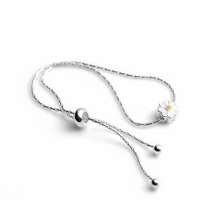 adjustable daisy charm slider bracelet in 925 sterling silver