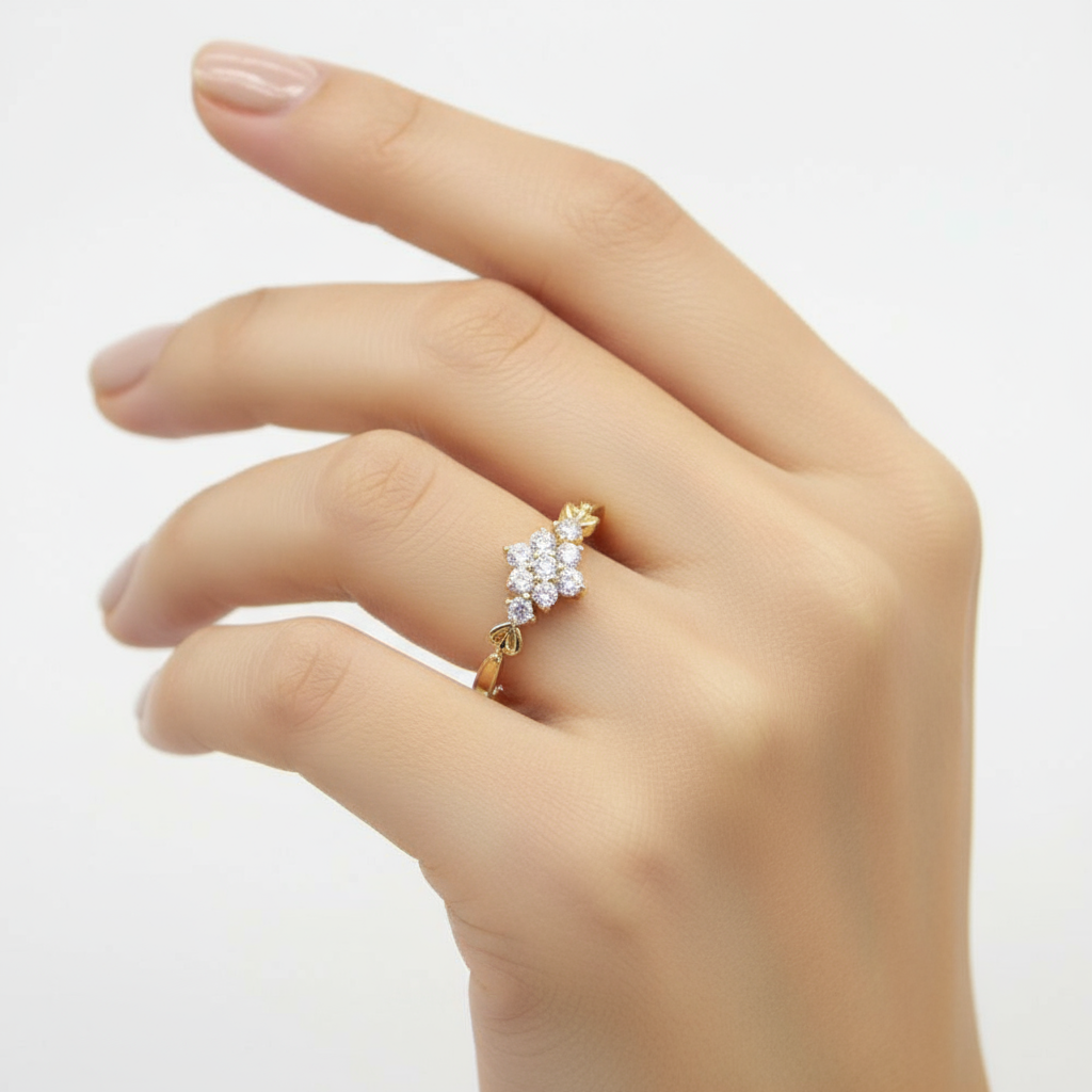 tiny finger ring for women | gold tone snowflake cluster and bow accents | elegant s925 fashion jewelry tiny finger ring for women | gold tone snowflake cluster and bow accents | elegant s925 fashion jewelry