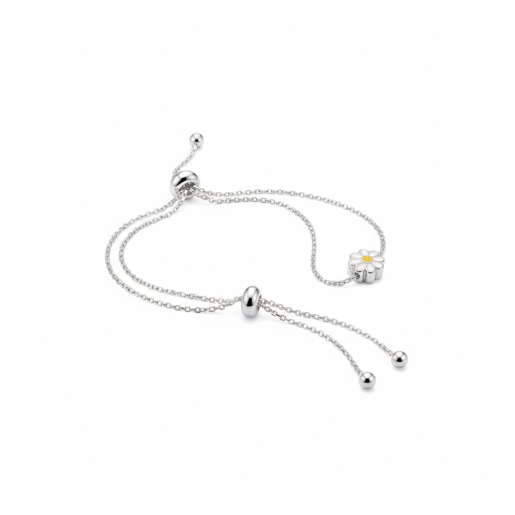 adjustable daisy charm slider bracelet in 925 sterling silver adjustable daisy charm slider bracelet in 925 sterling silver