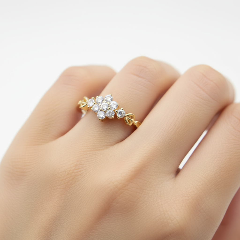 tiny finger ring for women | gold tone snowflake cluster and bow accents | elegant s925 fashion jewelry tiny finger ring for women | gold tone snowflake cluster and bow accents | elegant s925 fashion jewelry