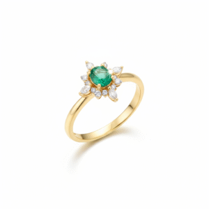 luxury 18k gold plated 925 silver starburst ring with emerald green zirconia cluster