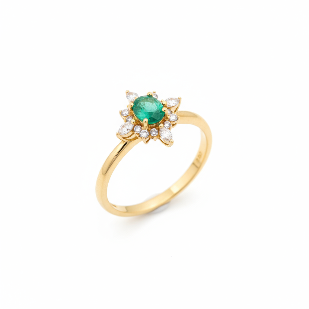 luxury 18k gold plated 925 silver starburst ring with emerald green zirconia cluster luxury 18k gold plated 925 silver starburst ring with emerald green zirconia cluster