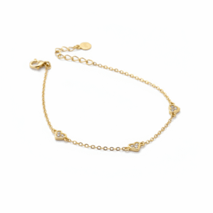 dainty gold plated 925 sterling silver three heart station bracelet