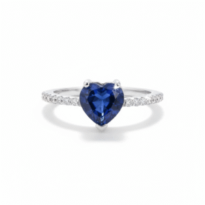 dainty 925 sterling silver heart ring with blue zirconia pavé band