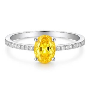 dainty oval yellow gemstone 925 sterling silver pave ring