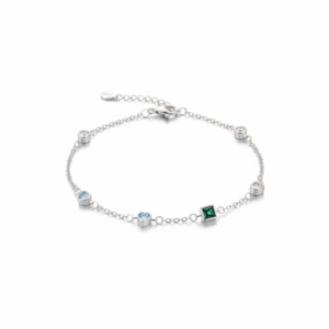 dainty 925 sterling silver multi colour & multi shaped station bracelet