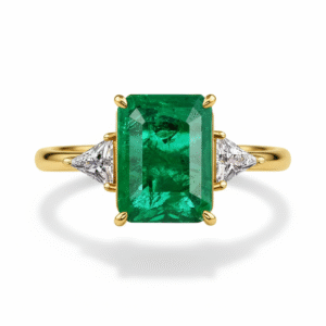 luxury gold plated 925 silver ring | large emerald cut green zirconia with accent stones