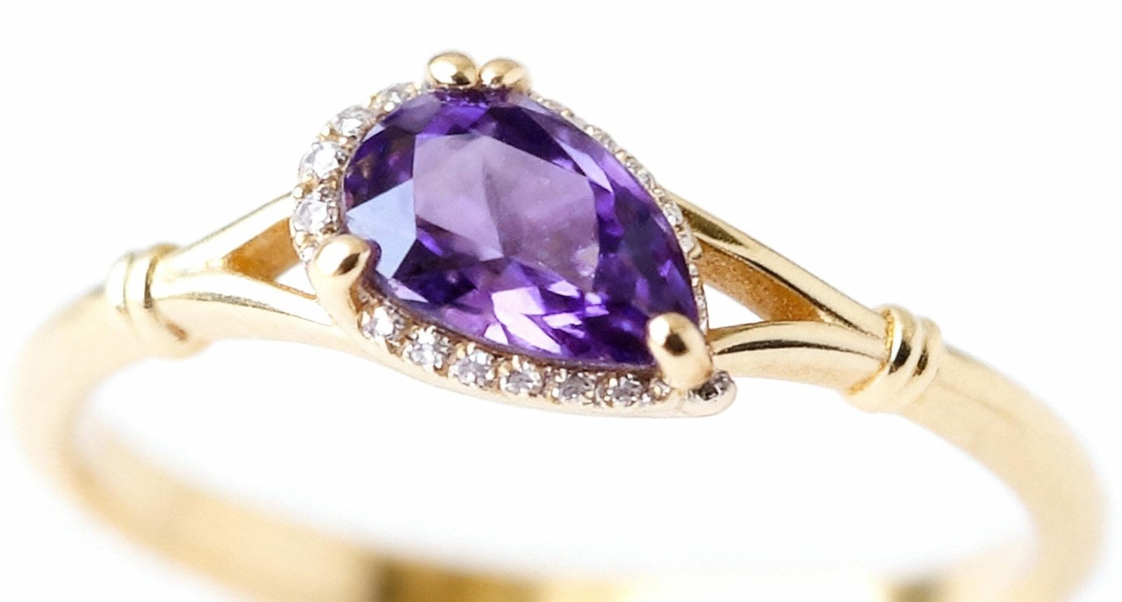 dainty gold plated 925 sterling silver ring with inlaid water drop shaped purple zirconia dainty gold plated 925 sterling silver ring with inlaid water drop shaped purple zirconia