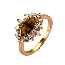 dainty 18k gold plated 925 sterling silver ring with natural tiger eye & cz halo | unique women's jewelry