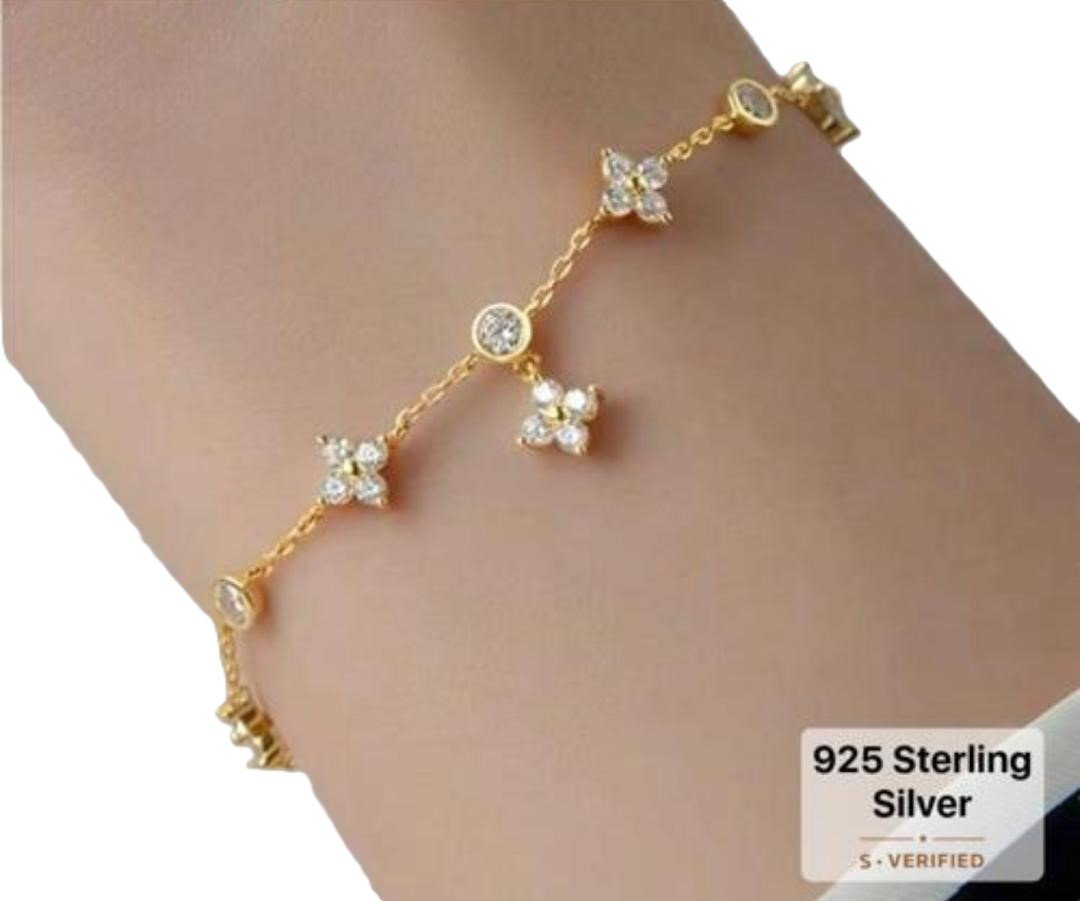 dazzling gold plated 925 silver flower & round cubic zirconia station bracelet dazzling gold plated 925 silver flower & round cubic zirconia station bracelet