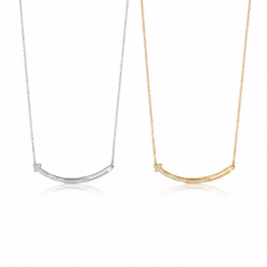 minimalist 925 silver smile bar necklace with pave cubic zirconia (silver or gold plated)