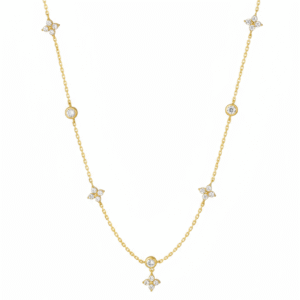 dazzling 925 silver flower & round cubic zirconia station necklace