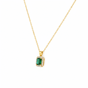 luxury gold plated 925 silver necklace | large emerald cut green zircon