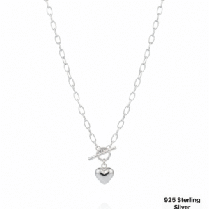 chunky chain 925 sterling silver toggle necklace with puffy heart charm
