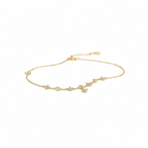 dainty gold plated 925 silver dangling flower & cubic zirconia station bracelet