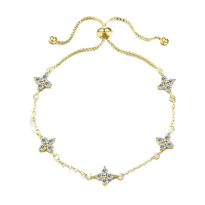 dainty 925 silver flower station slider bracelet gold plated cubic zirconia