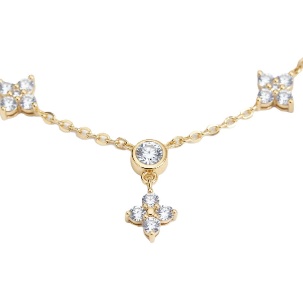 dazzling gold plated 925 silver flower & round cubic zirconia station bracelet dazzling gold plated 925 silver flower & round cubic zirconia station bracelet