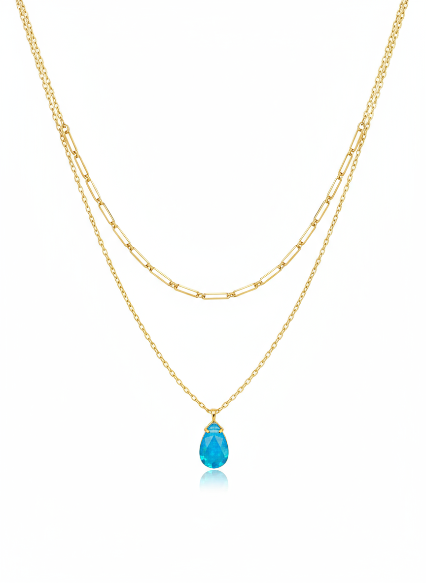 gold plated 925 silver layered necklace with tiny turquoise teardrop charm gold plated 925 silver layered necklace with tiny turquoise teardrop charm