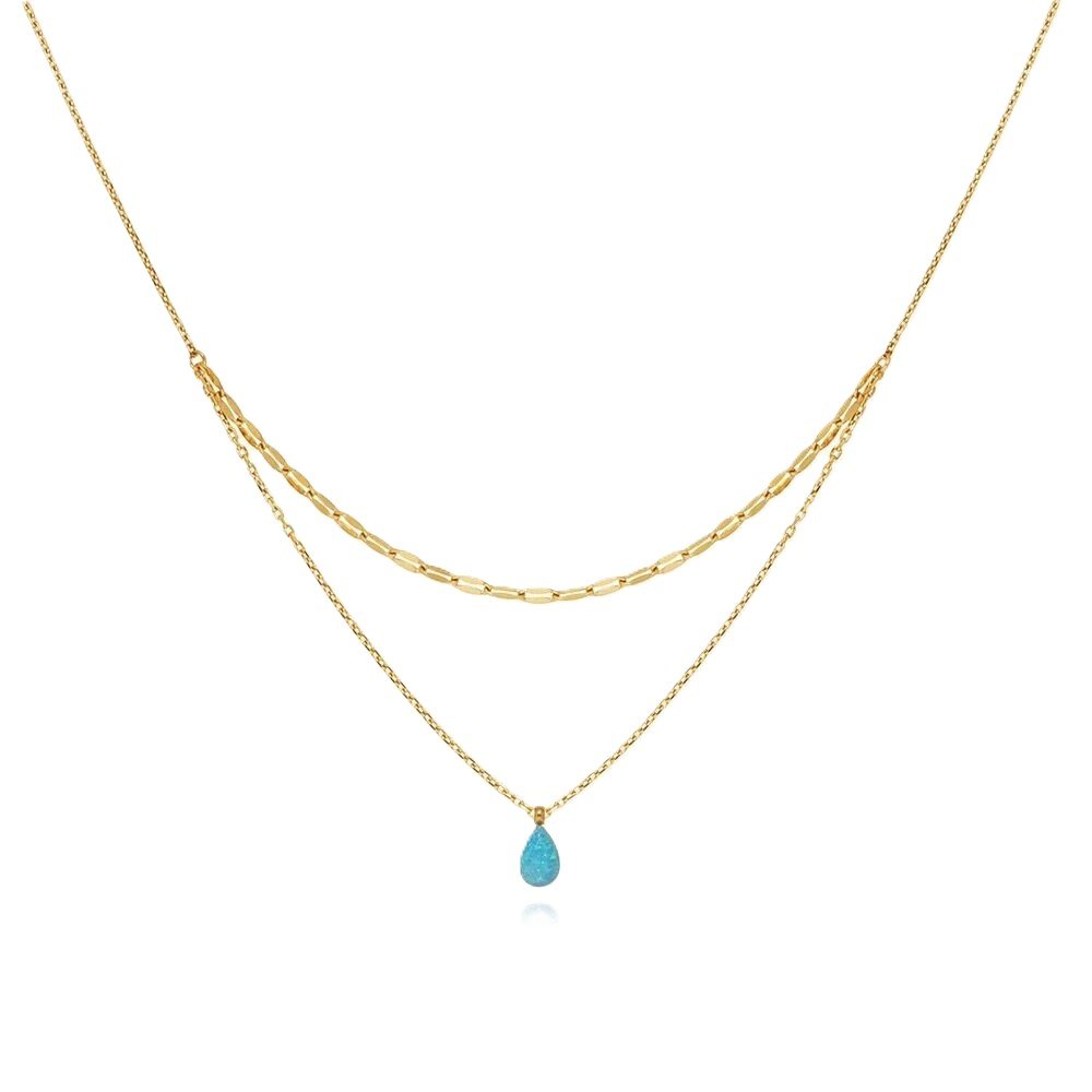 gold plated 925 silver layered necklace with tiny turquoise teardrop charm gold plated 925 silver layered necklace with tiny turquoise teardrop charm