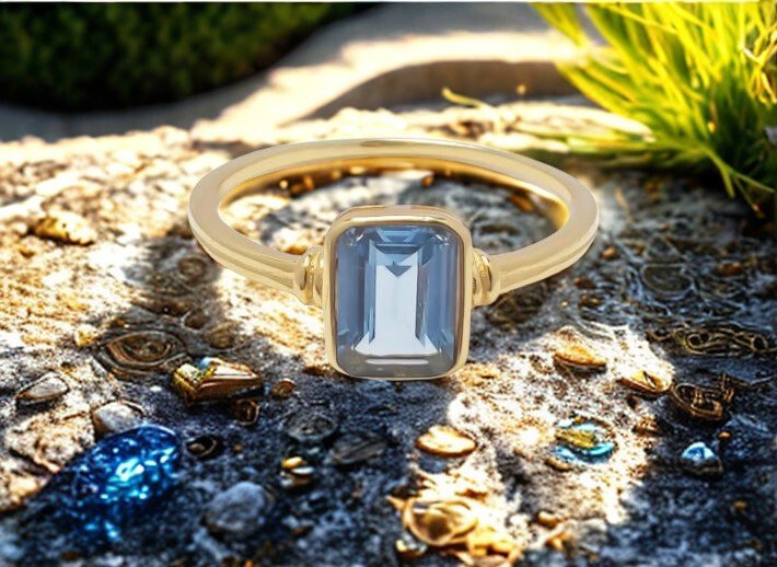 Square Blue CZ Statement Ring - Image 6