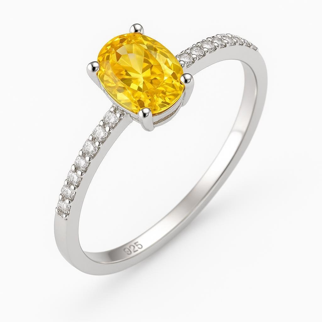 Dainty Oval Yellow Gemstone Pave Ring - Image 2
