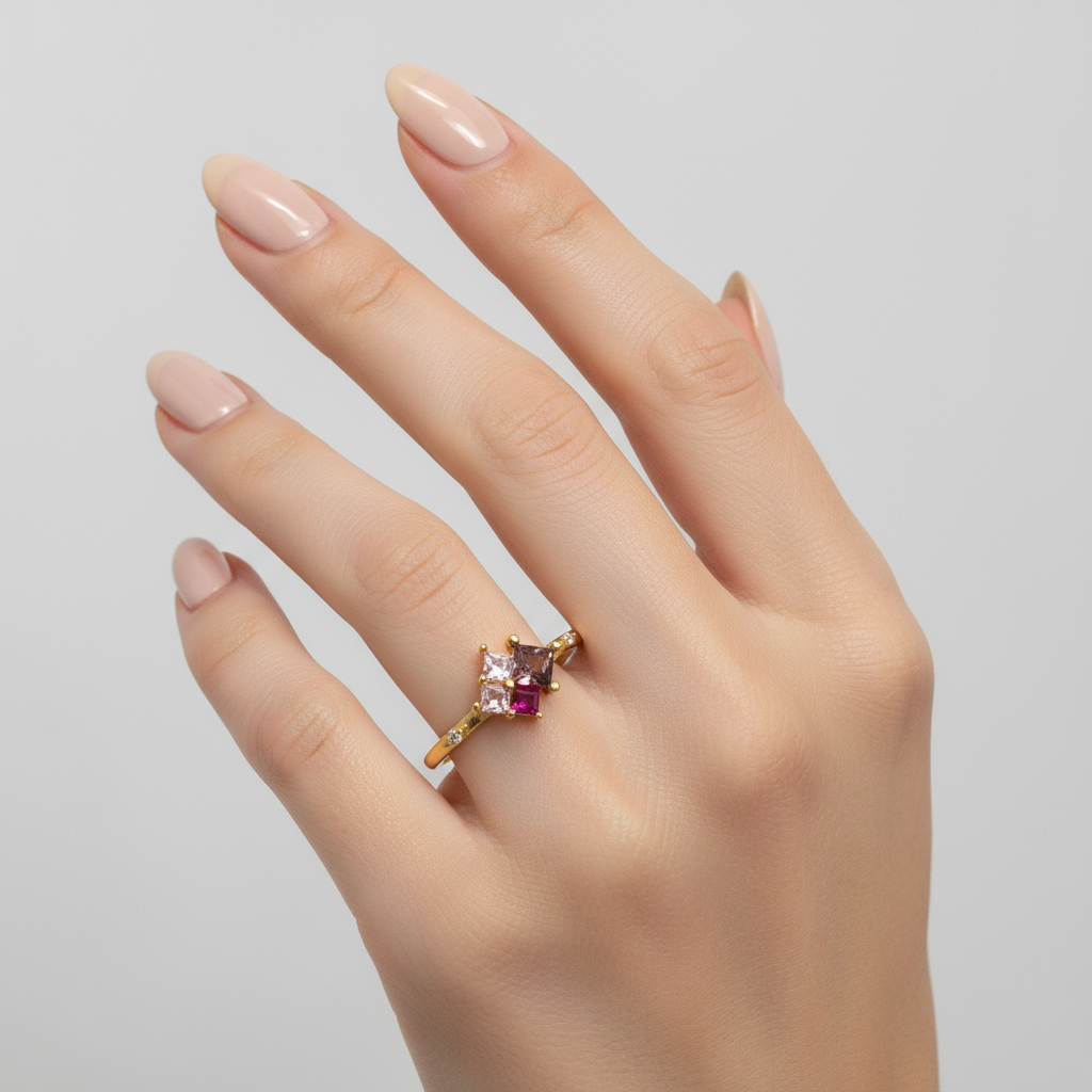 Vibrant Multi-Colour Princess-Cut Cluster Ring - Image 3
