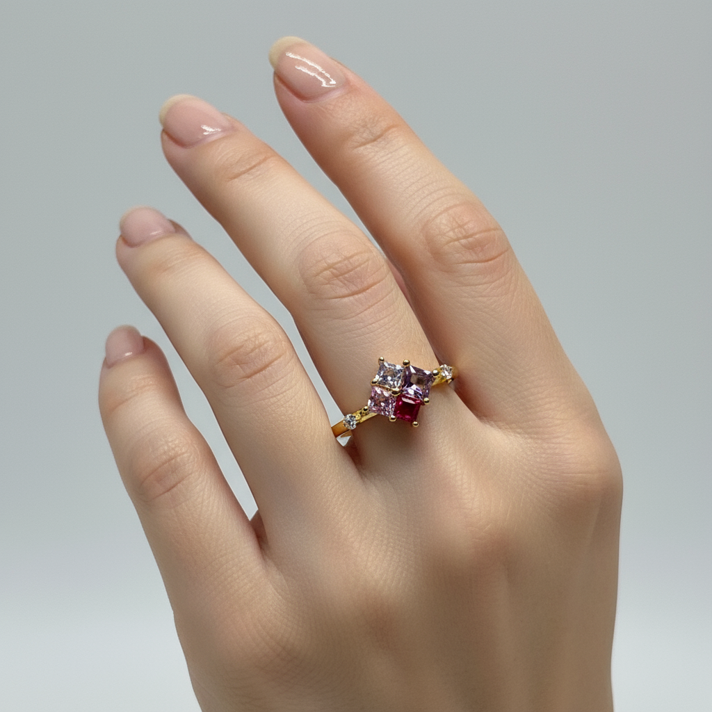 Vibrant Multi-Colour Princess-Cut Cluster Ring - Image 2