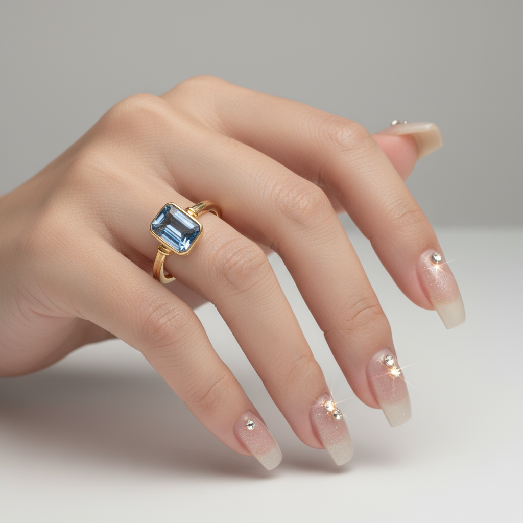 Square Blue CZ Statement Ring - Image 9