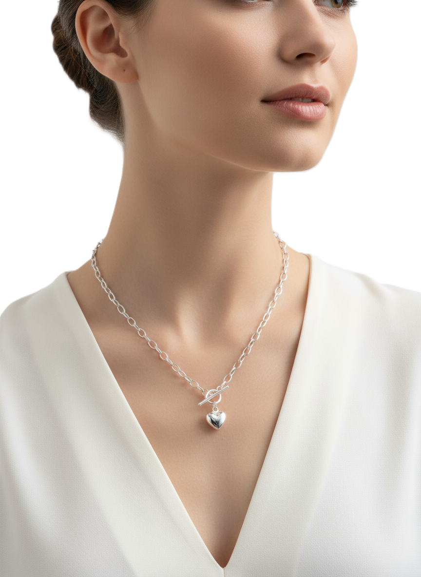 Chunky Chain Toggle Necklace with Puffy Heart Charm - Image 4