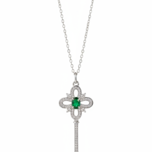 Pave Cubic Zirconia and Emerald-Green Centre Necklace