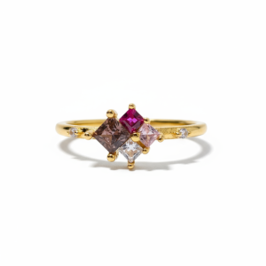 Vibrant Multi-Colour Princess-Cut Cluster Ring