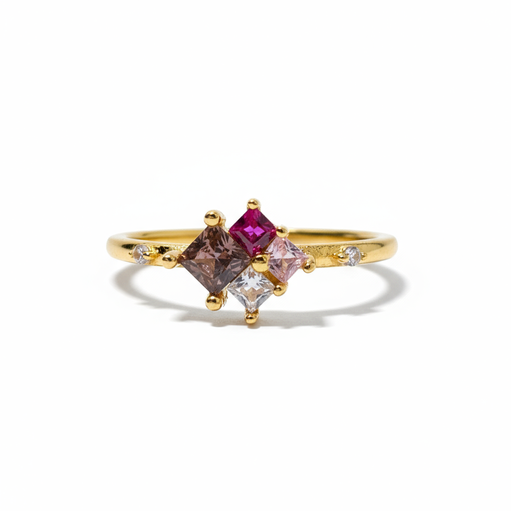 Vibrant Multi-Colour Princess-Cut Cluster Ring