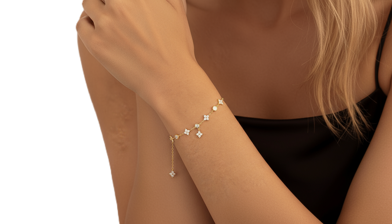 Dangling Flower & CZ Station Bracelet - Image 7