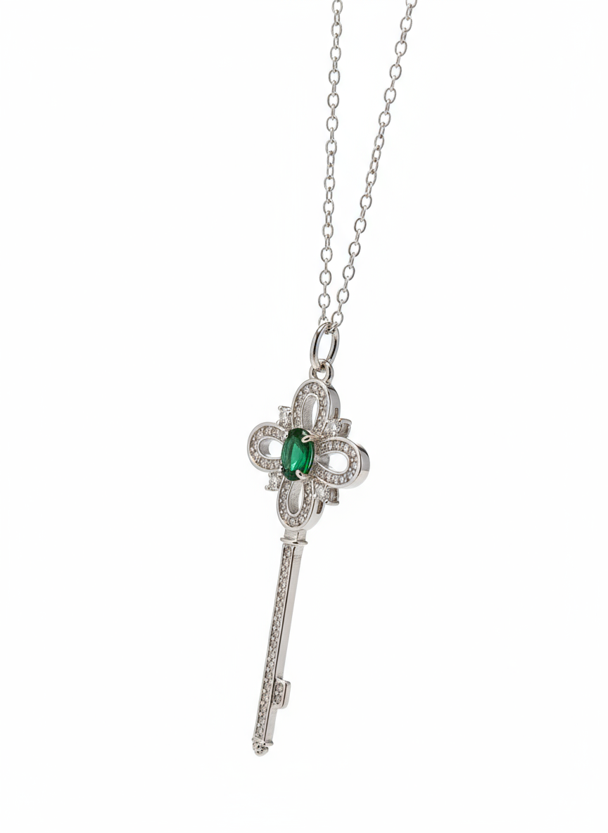 Pave Cubic Zirconia and Emerald-Green Centre Necklace - Image 3