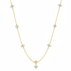 Dazzling Flower & Round Cubic Zirconia Station Necklace