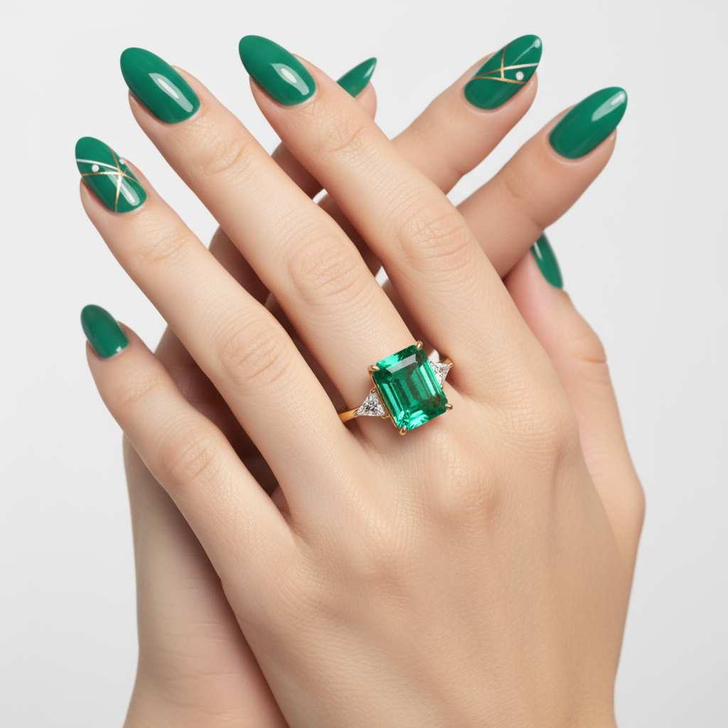 Luxury Large Emerald Cut Green Zircon Ring - Image 3