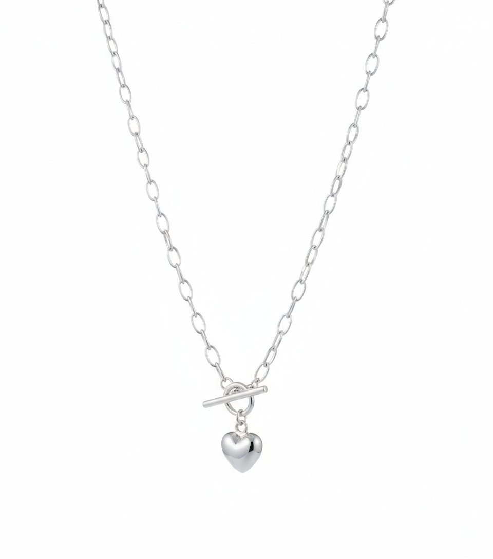 Chunky Chain Toggle Necklace with Puffy Heart Charm - Image 2