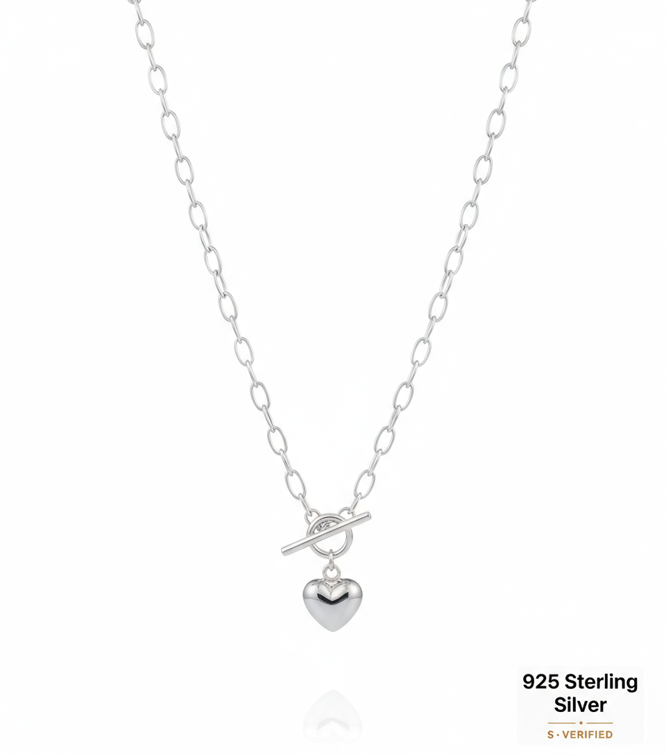 Chunky Chain Toggle Necklace with Puffy Heart Charm