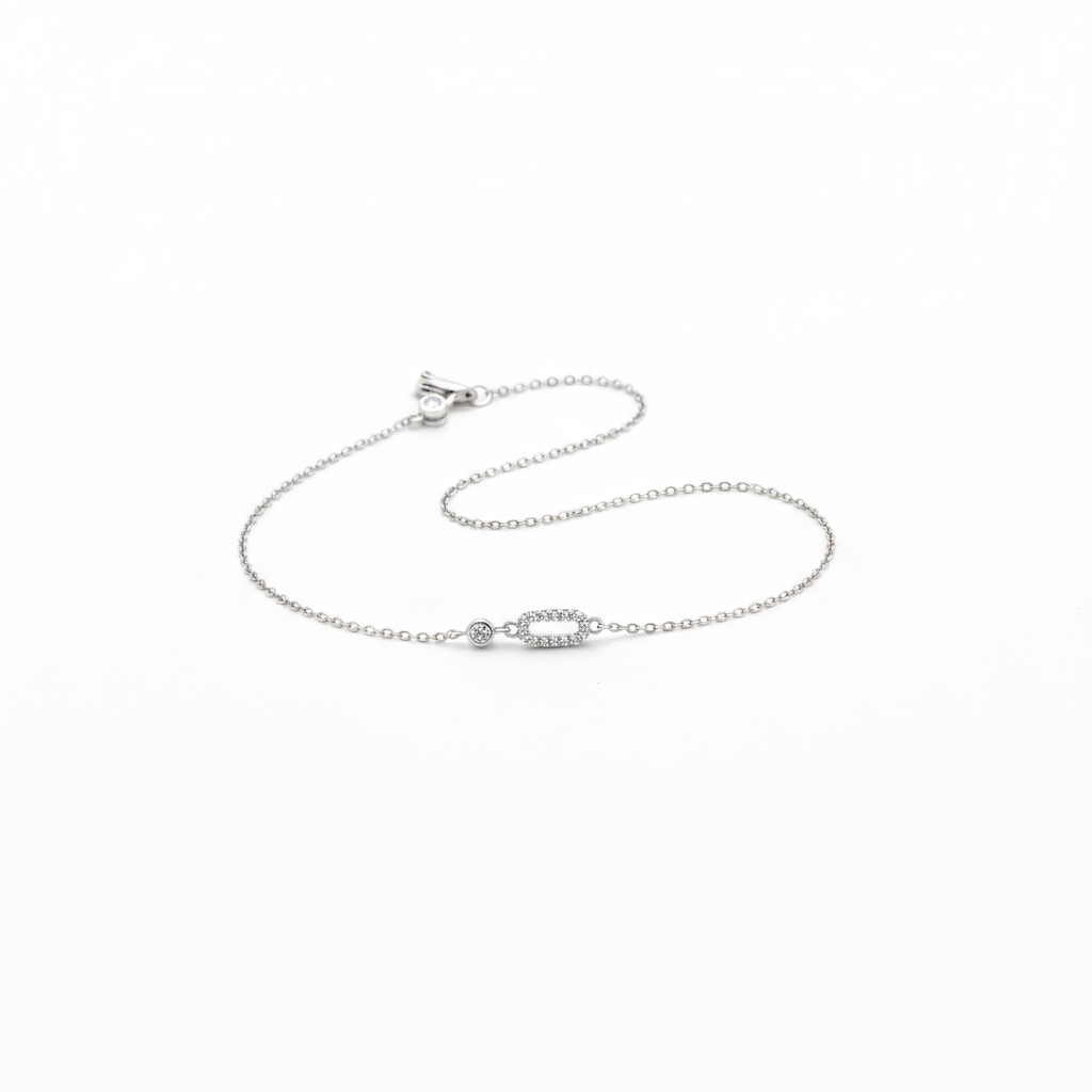 Dainty Open Oval Cubic Zirconia Station Bracelet - Image 3