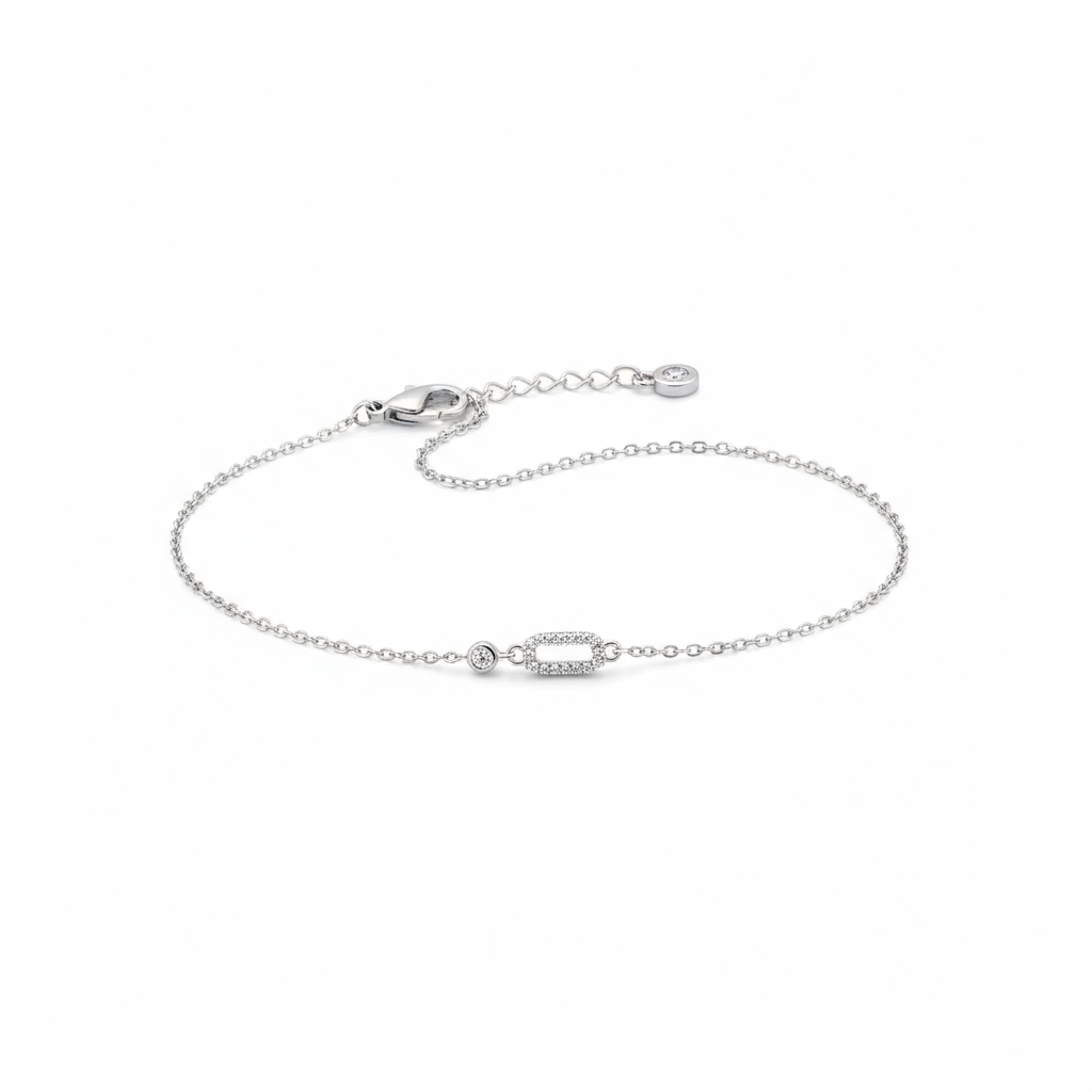 Dainty Open Oval Cubic Zirconia Station Bracelet - Image 7