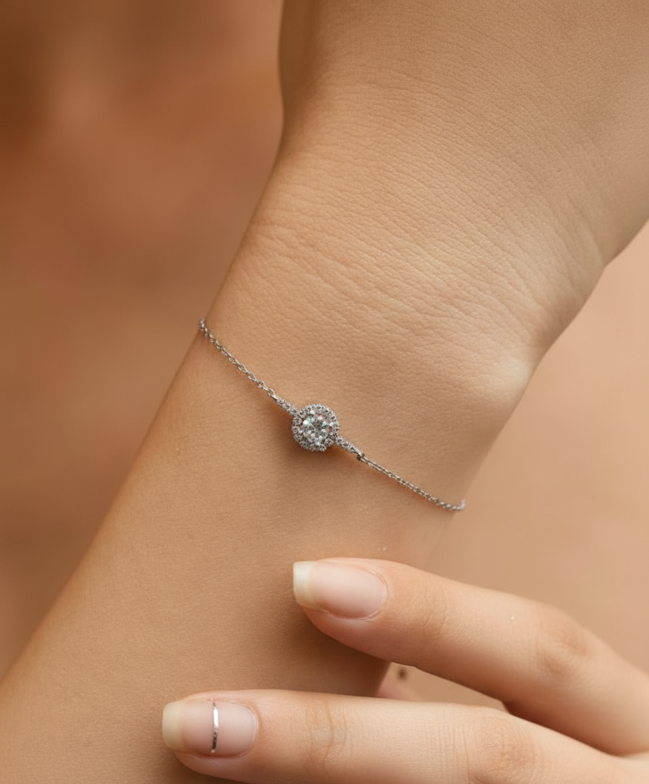 Dainty Moissanite Halo Station Bracelet - Image 5