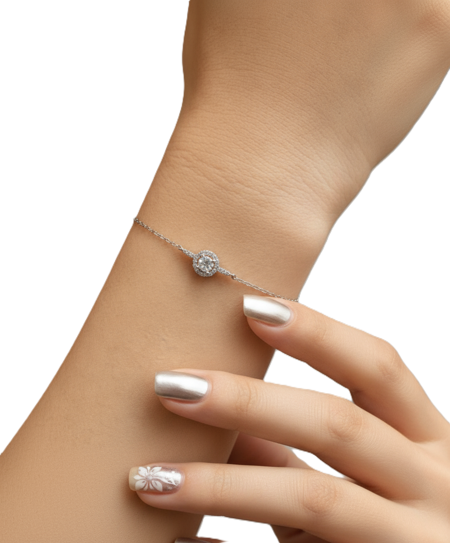Dainty Moissanite Halo Station Bracelet - Image 4